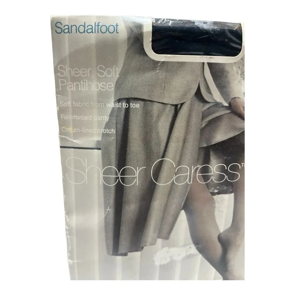 Vintage JCPenney Pantyhose Sheer Caress Sandalfoot Queen Short Navy Blue 1 Pair